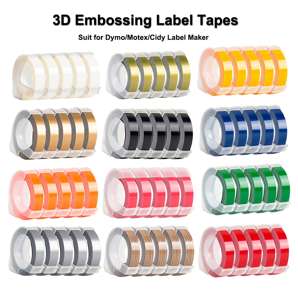 5Pcs 9MM Multicolor PVC Embossing Label Tape 3D Plastic label Maker ...