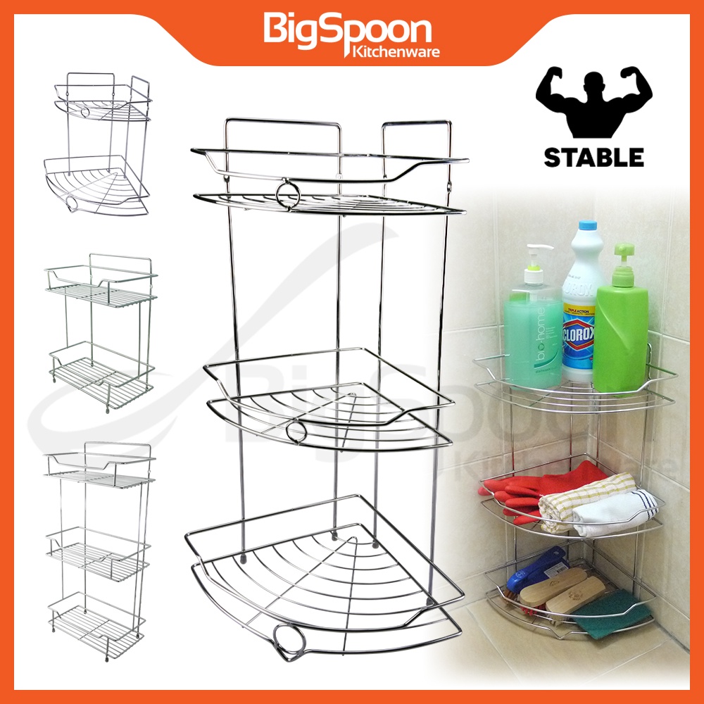 BIGSPOON Chrome Bathroom Corner Tri/Rectangle Rack Shampoo Standing ...