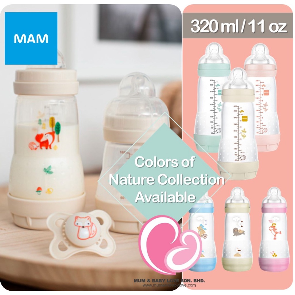 MAM 11oz/ 320ml Anti Colic Baby Feeding Bottle with Size Teat