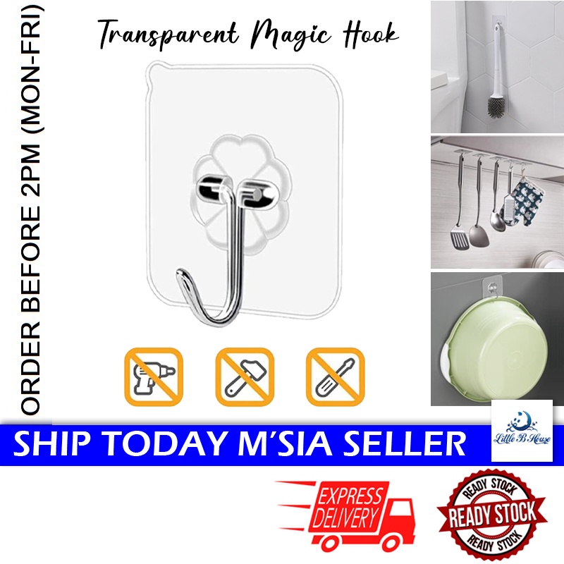 [Little B House] Transparent Magic Hook Punchfree Wall Hooks Nailless Heavy Hanging Adhesive