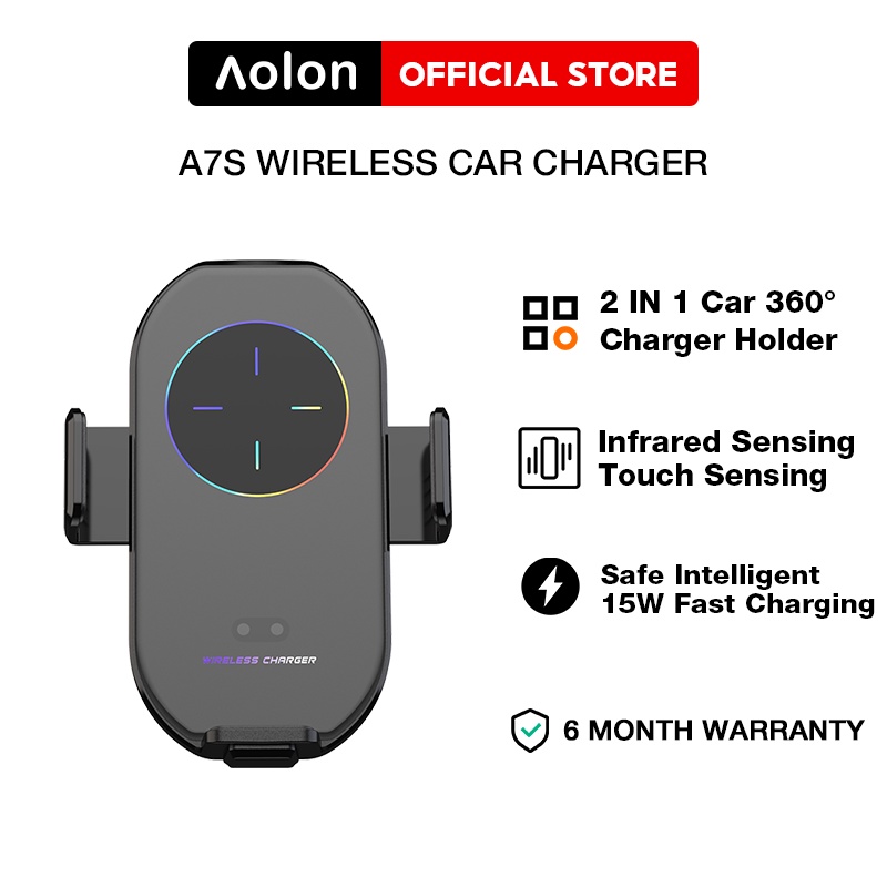 Aolon Automatic 15W Qi Car Wireless Charger for IPhone 14 13 12 Samsung