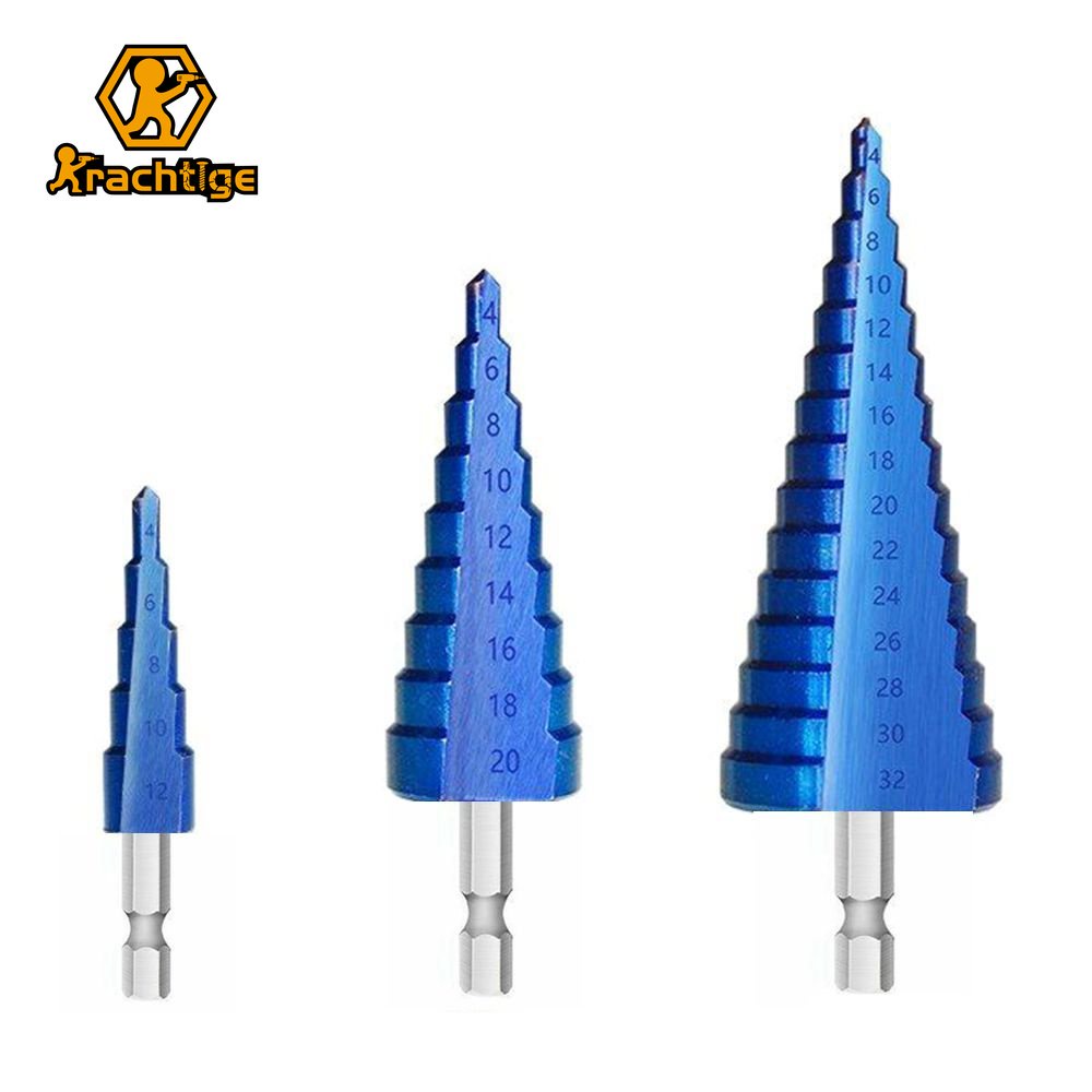 HSS Step Drill Bit Set 412mm 420mm 432mm Hex Shank Blue Nano Coated