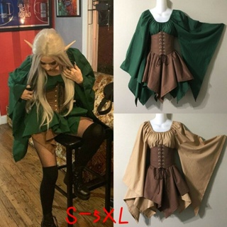 Chemise Corset Dress Renaissance Costume Fairy Elf Costume Halloween Women  Medieval Gown Robe Puff Sleeves Elven For Adult 3XL