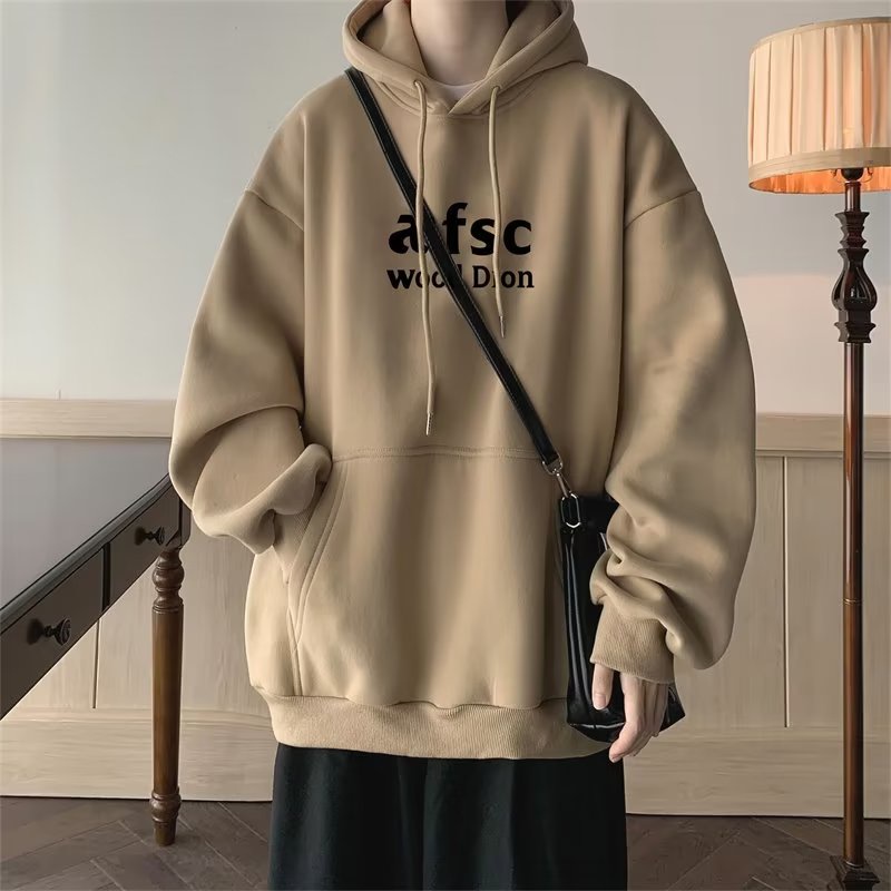 【M-5XL】Men's & Women's Fashion Letter Print Khaki Hoodie Oversize Loose ...