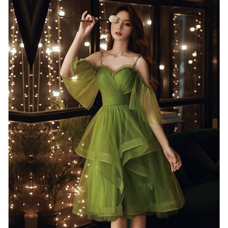 green emerald velvet dress Elegant Ethereal Fairytale Long Sleeve Wedding Dress with Criss Cross Back  – Boom Blush main image 0