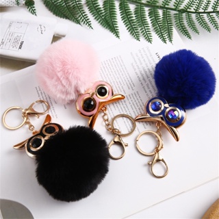 Pom Keychain Fluffy Women Owl  Keychains Cartoon Owl Fluffy