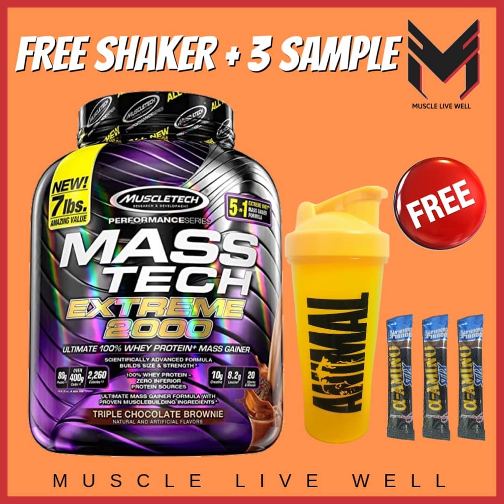 MuscleTech Mass Tech Extreme 2000 7lbs (Free Shaker+ 3 Sample) Weight & Mass Gain, Bulking