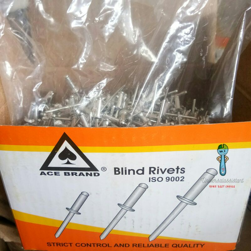 1 Box - ACE Blind Rivet | 3.2mm 1/8” Aluminium Steel Open End Blind ...