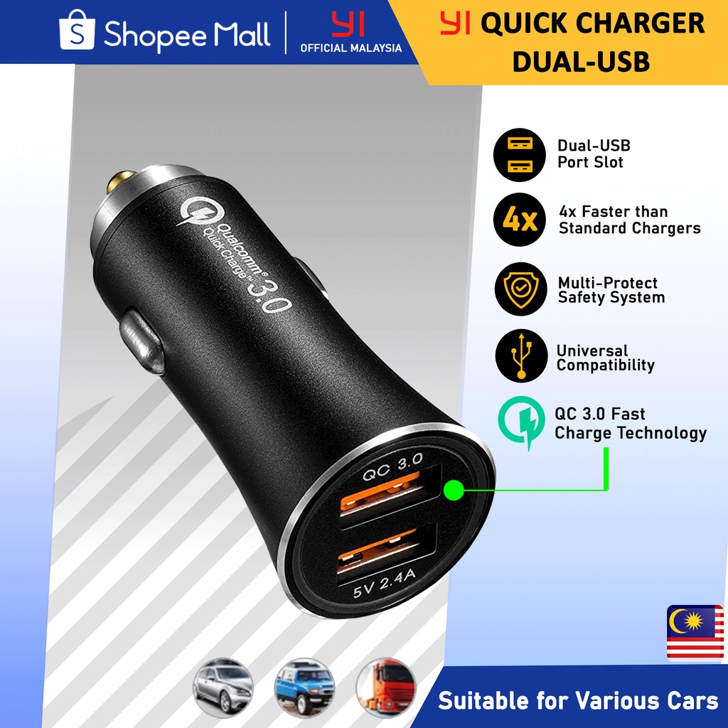 YI USB Car Quick Charger DualPort USB Car Charger with Quick Charge 3.