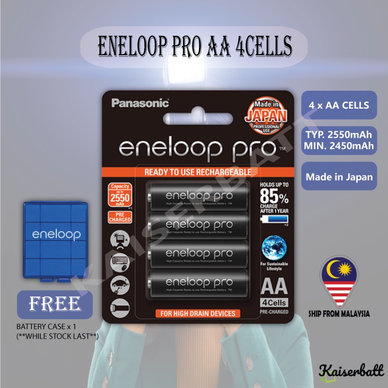 Confezione 4 Eneloop Pro BK-3HCCE Batterie AA 2450 MAh NiMH Ricaricabili, Con Custodia Plastica Kraftmax Inclusa