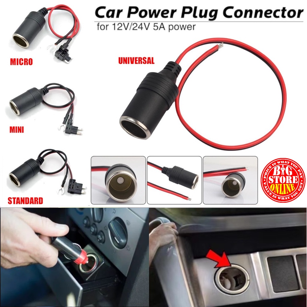 Car Cigarette Port Extension Adapter Lighter Socket Female 12V24V
