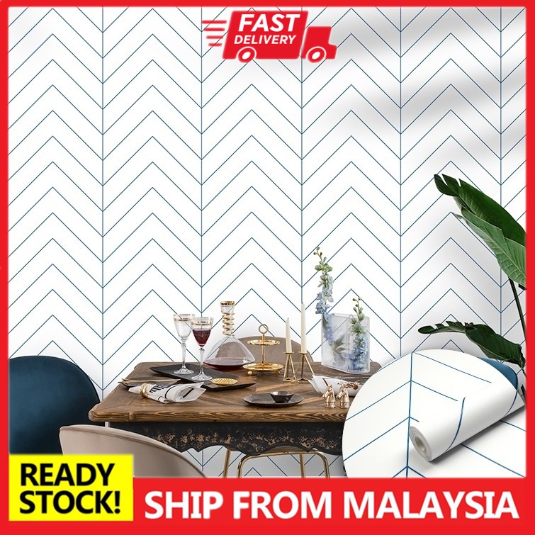 (Grid) Blue Stripe White Background Wallpaper TV Living Room Furniture