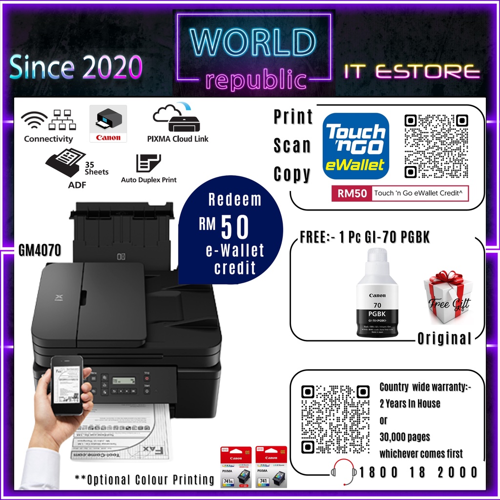 Canon Wireless Printer PIXMA GM4070 Refillable Ink Tank Wifi Printer