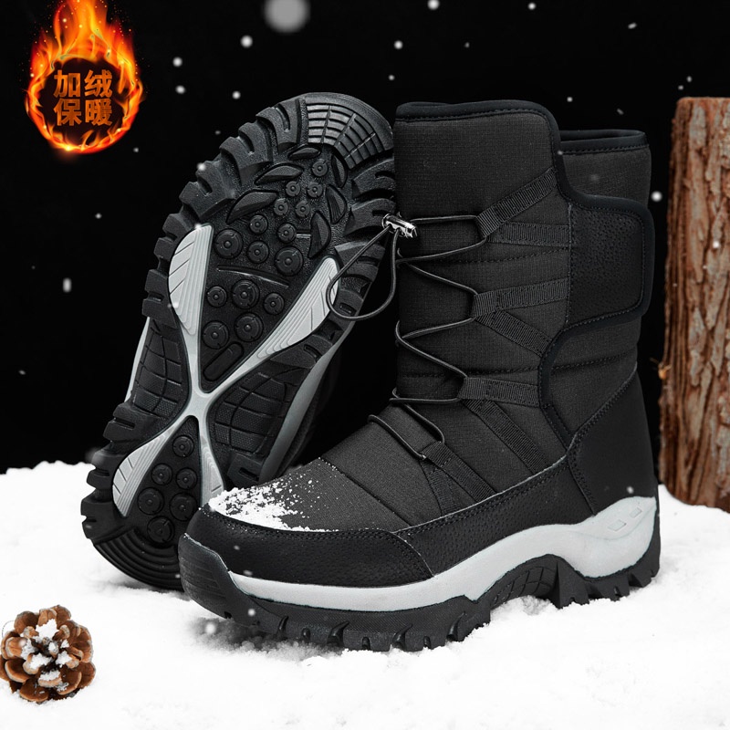 Outdoor winter thickened waterproof snow boots for men, velvet mid