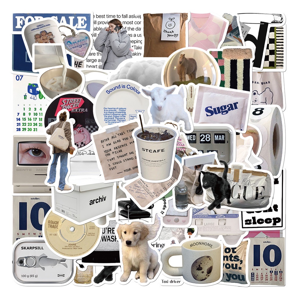57pcs Vintage Ins Simple Cute Stickers Korean Cartoon Decals DIY Laptop ...