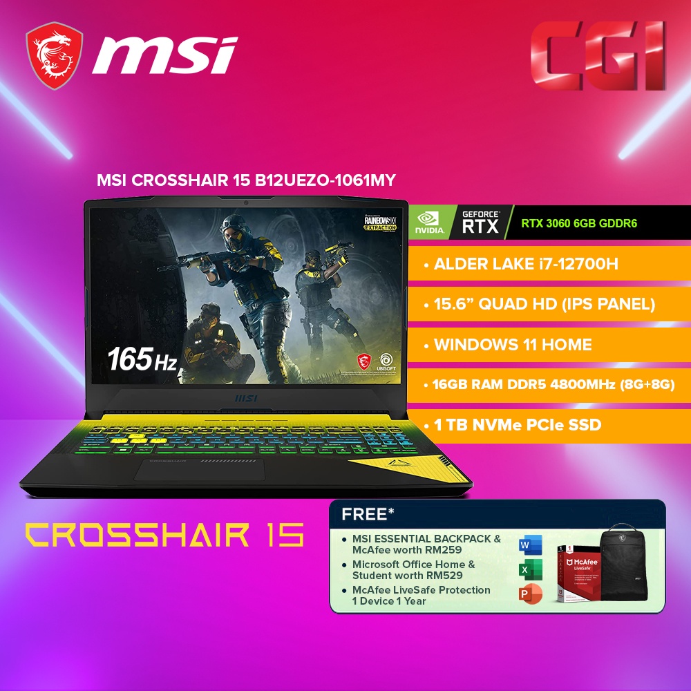 MSI Crosshair 15 Gaming Laptop (i7/12700H/RTX3060/15.6