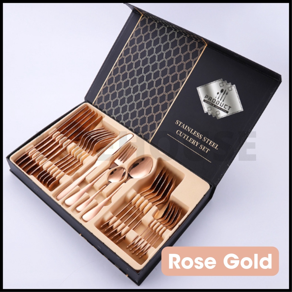 24 Pcs Cutlery Set Stainless Steel Luxury Cutlery Set Hadiah Kahwin
