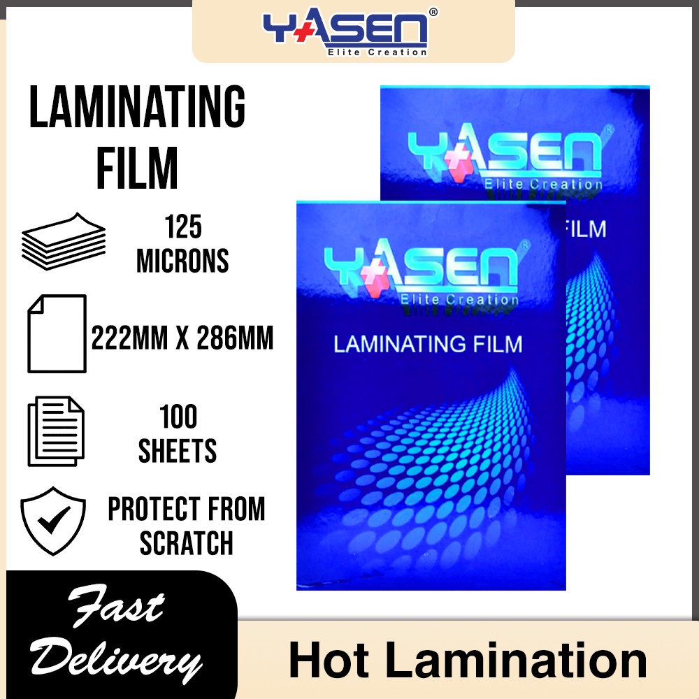Yasen Laminating Film Short 222mm x 286mm 125 Microns (100 Sheets