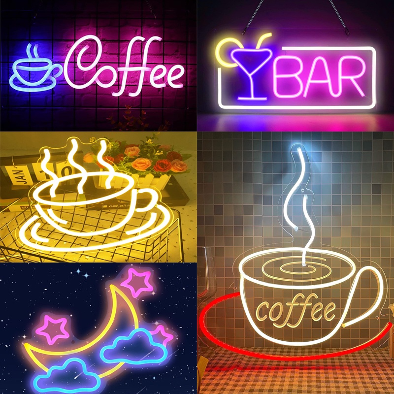 Coffee Neon Sign for Wall Decor, Dimmable Cafe Neon Sign for Coffee Bar