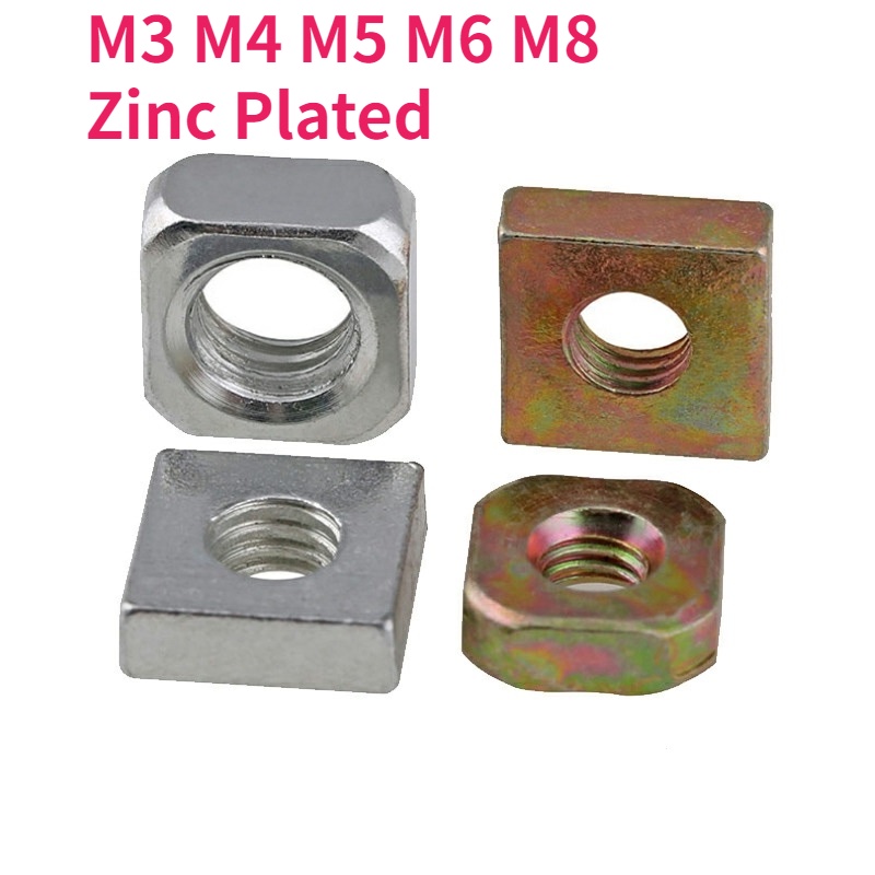 M3 M4 M5 M6 M8 Zinc Plated Steel Square Nuts Square Quadrangle