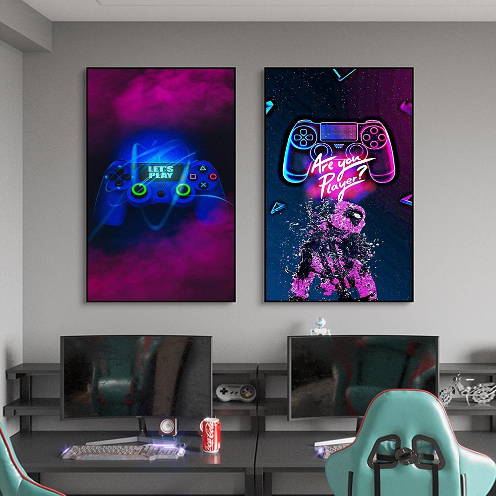 Colorful Gamepad Poster Gaming Room Canvas Painting Abstract Wall Art ...