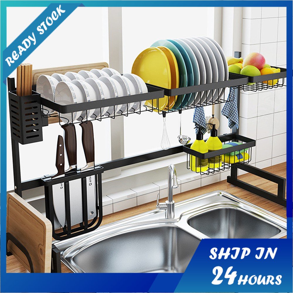 READY STOCK Stainless Steel Sink Dish Rack Kitchen Dish Drainer Rak ...