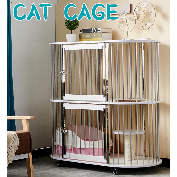 Pet Cat Cage Large Stainless Steel Dog Cages White Cat House Wood Villa