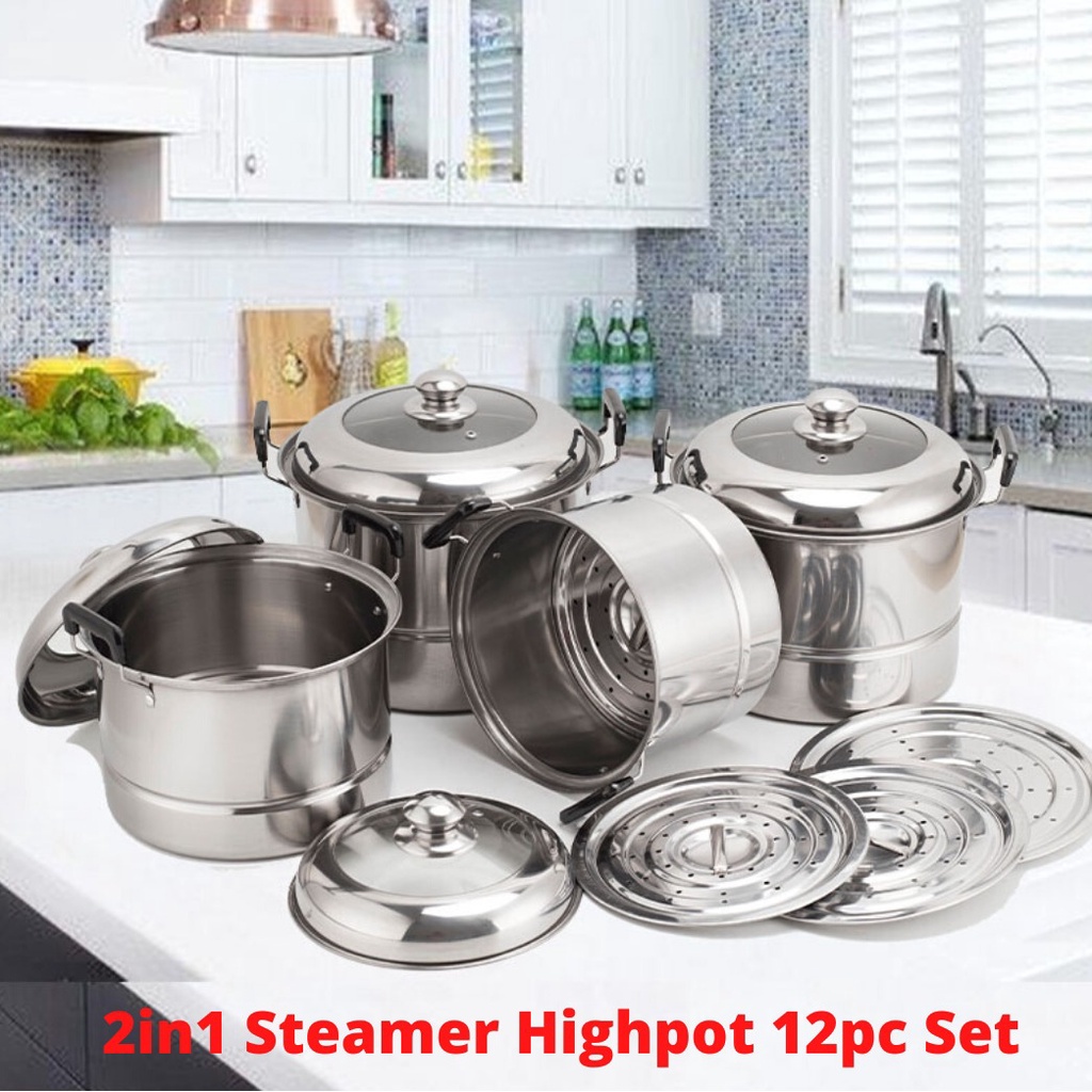Periuk Set 12pc/Pengukus/Stainless Steel Pot/Steamer Pot/Periuk kukus ...