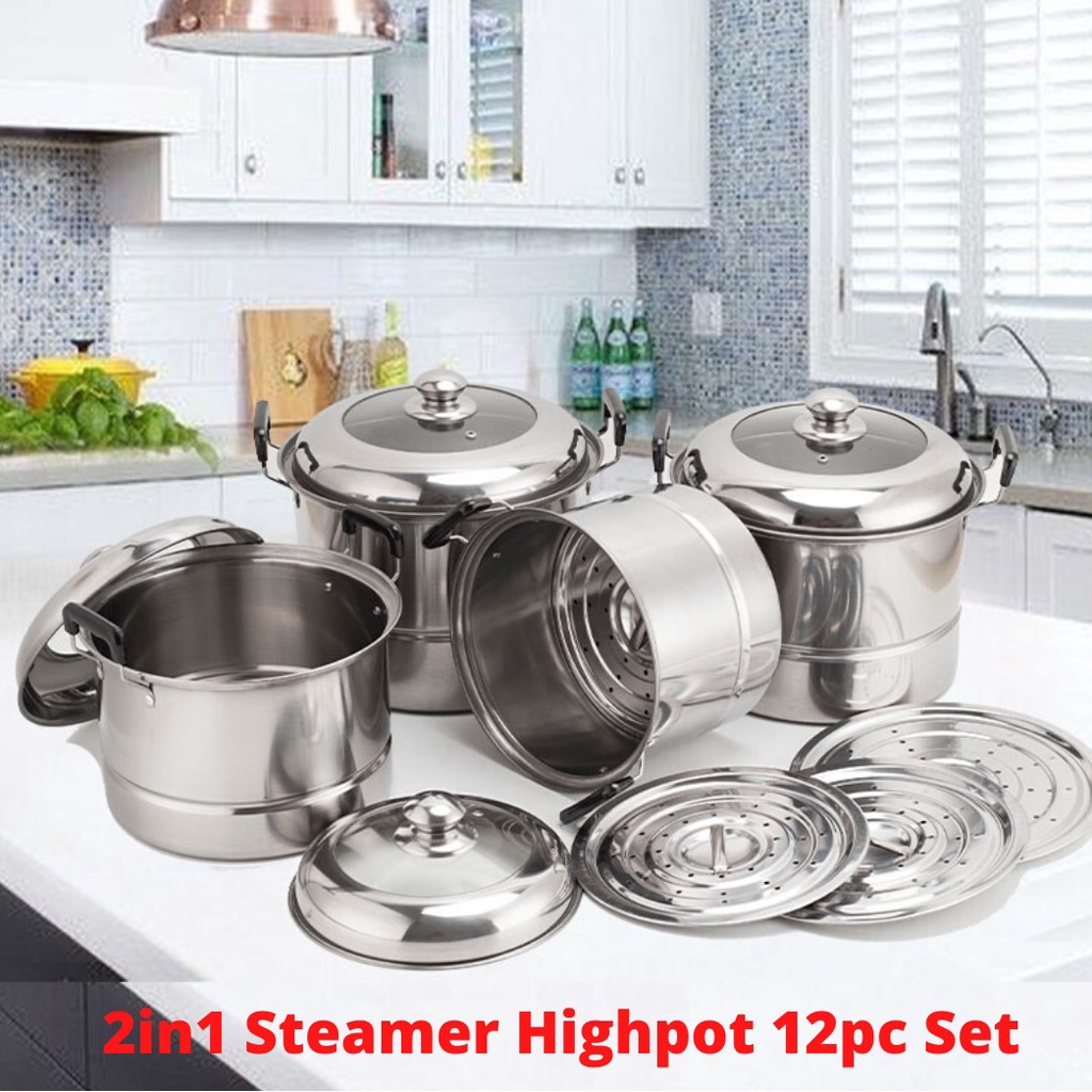 Periuk Set 12pc/Pengukus/Stainless Steel Pot/Steamer Pot/Periuk Kukus ...