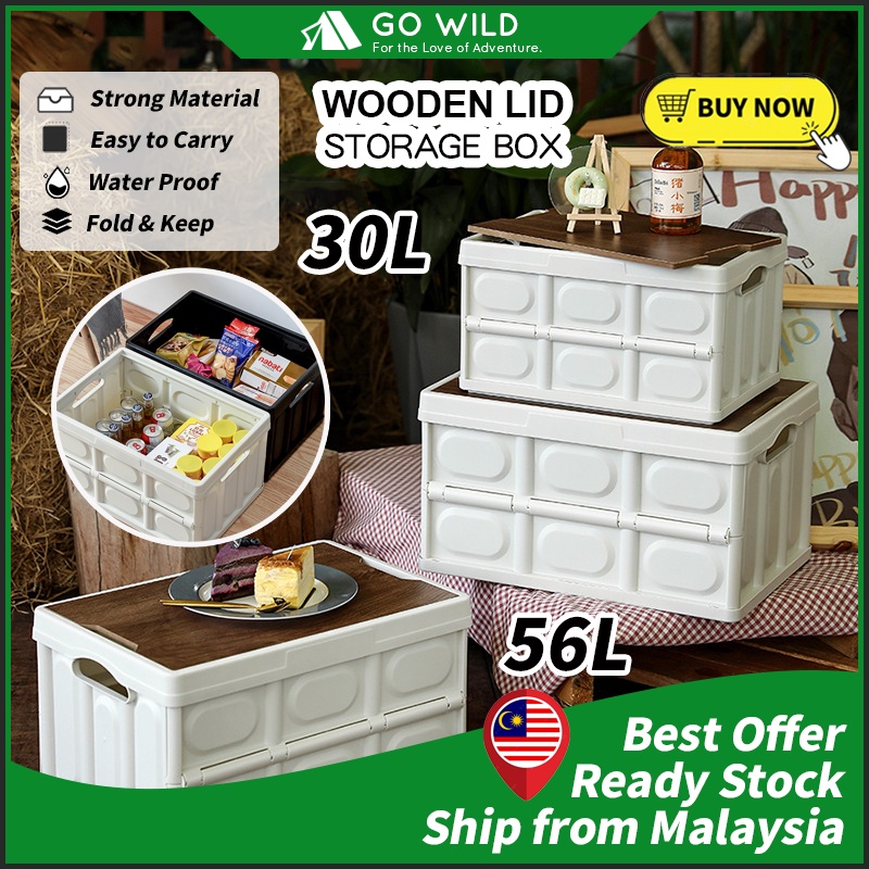 Foldable Storage Box Wooden Lid Camping Outdoor Waterproof Container Home  Storage Kotak Penyimpan Lipat Penutup Kayu