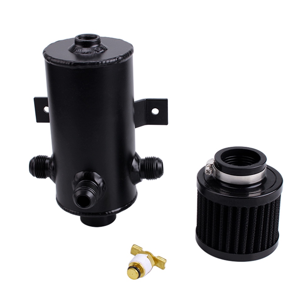 Universal AN10 Black Aluminium Car Baffled Engine Oil Catch Can 750ml with 3 Port Breather