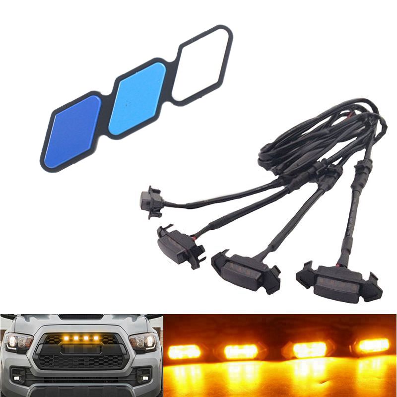 4x Car Front Grille Grill LED Light Smoke Raptor Style Lamp Amber For