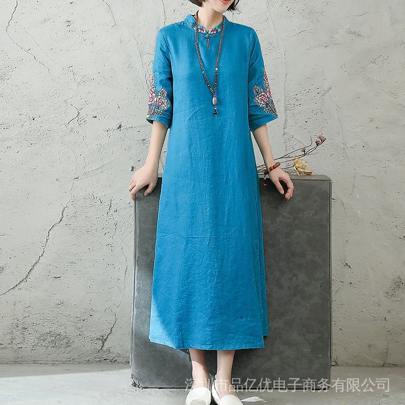 J371Summer Dress Cotton Linen Dress Mid-Length Dress Literary Loose  Chinese Style Dress Zen Ethnic Tea Dress Women | Shopee Malaysia