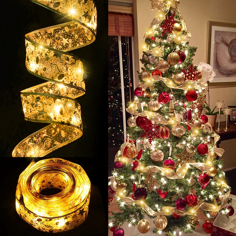 Christmas Ribbon Fairy Lights for Christmas Tree Decoration Home Garden