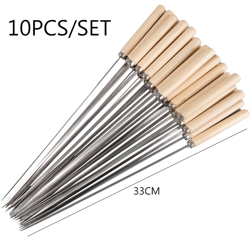 10PCS BBQ SKEWER Reusable Barbecue Skewer Stainless Steel Grilling