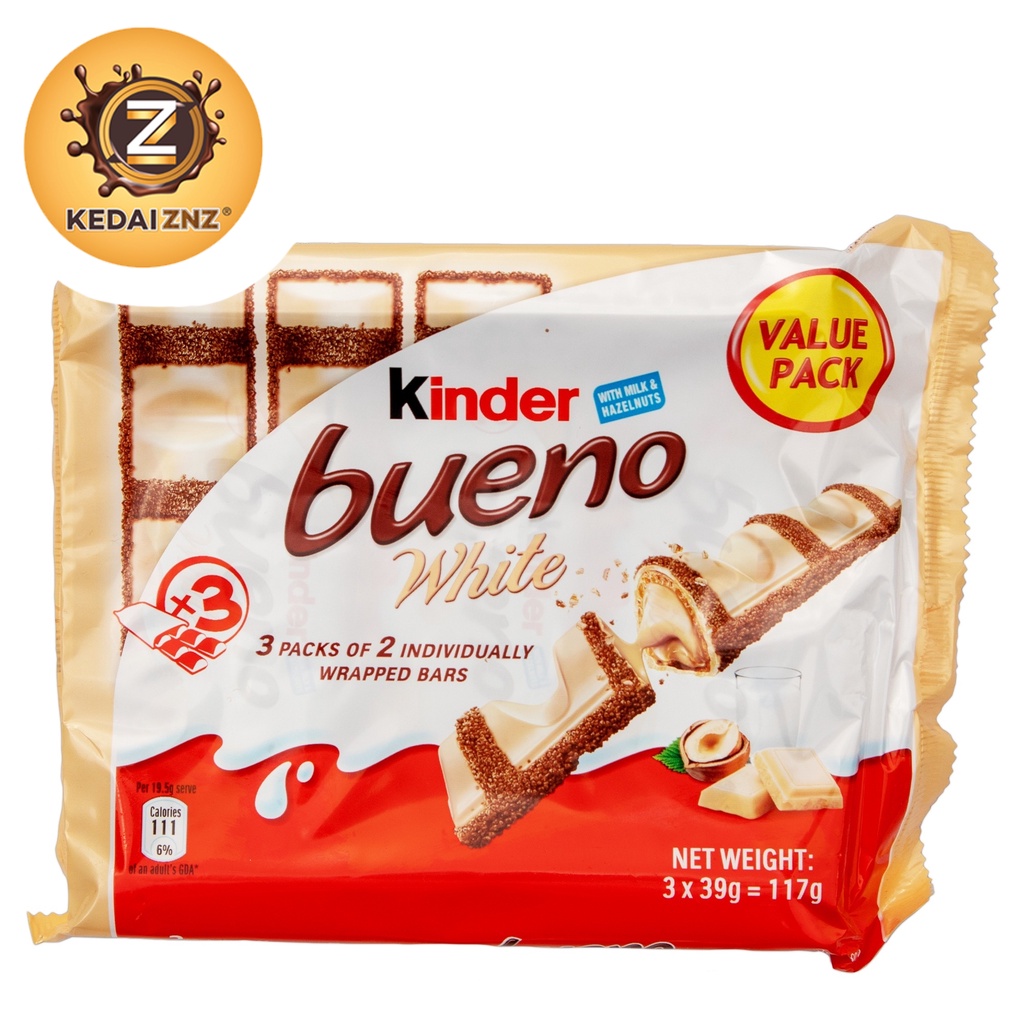 Ferrero Kinder BUENO WHITE Chocolate bars-6 BARS/ 117g- FREE
