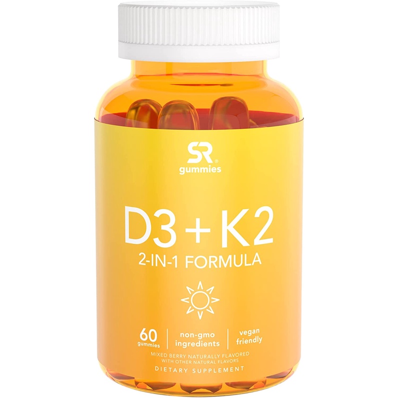 Sports Research Vegan Vitamin D3 + K2 Supplements 60 Gummy 5000iu Vitamin D with 100mcg Mk7