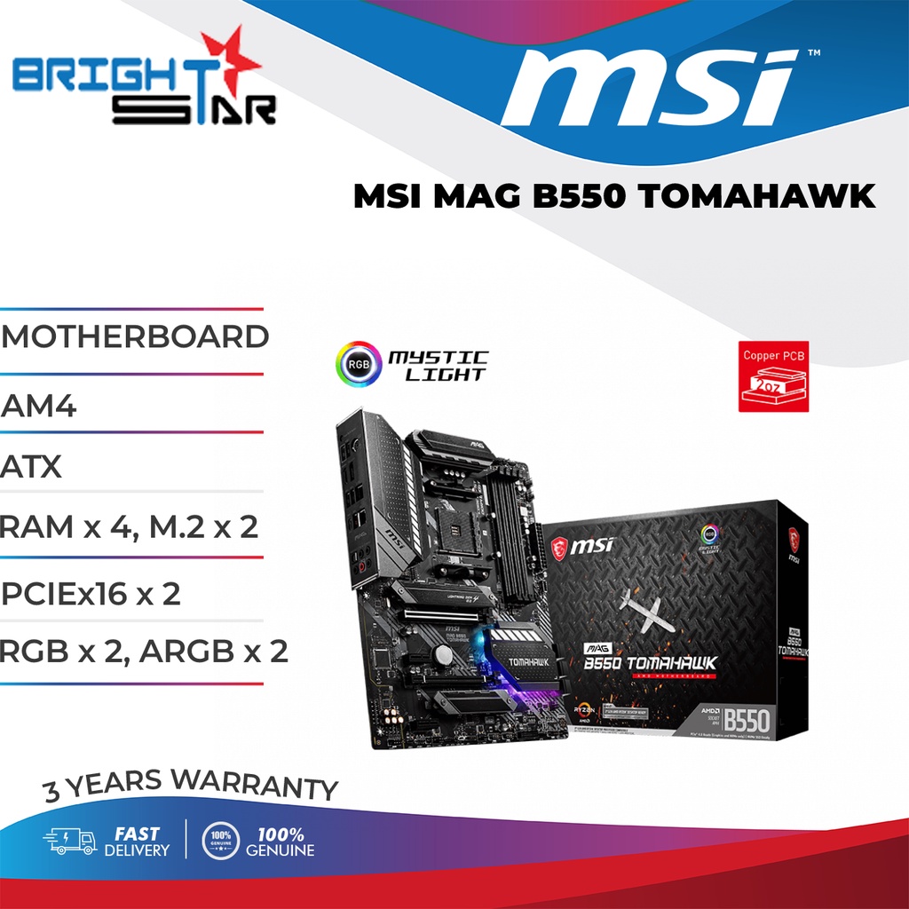 MSI MOTHERBOARD MAG B550 Tomahawk ATX Motherboard AM4 4 RAM SLOT