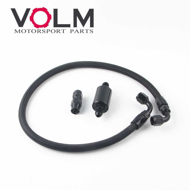 BLACK Tucked Fuel line fittings Kit Inline Filter For Honda Civic