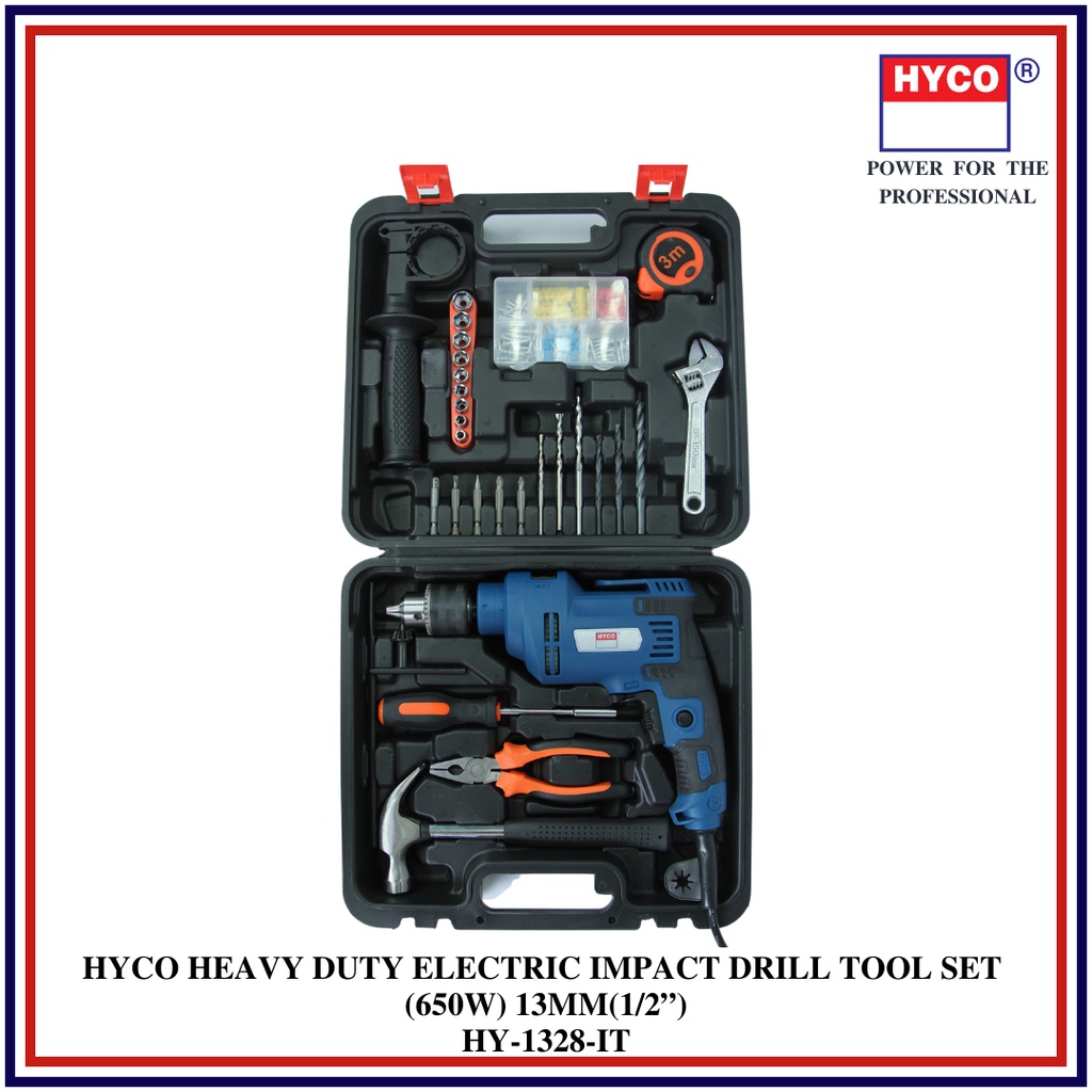 HYCO HY1328-IT Heavy Duty Electric Impact Drill Tool Set 13mm(1/2 ...