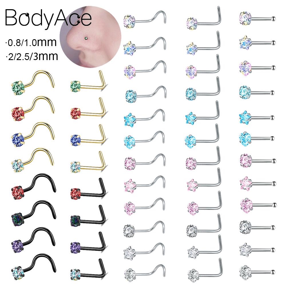 Bodyace 3 PCS Star Heart Nose Studs Colorful Crystal Nose Piercings ...