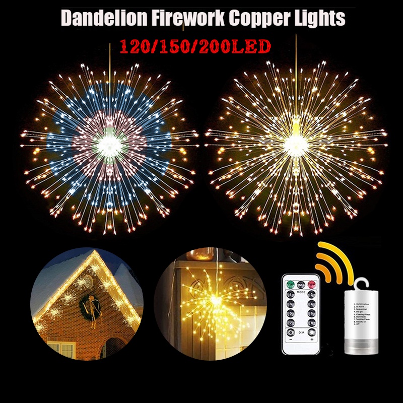 150/200 LEDs Dandelion Firework Copper Lights,8 Modes Dimmable String