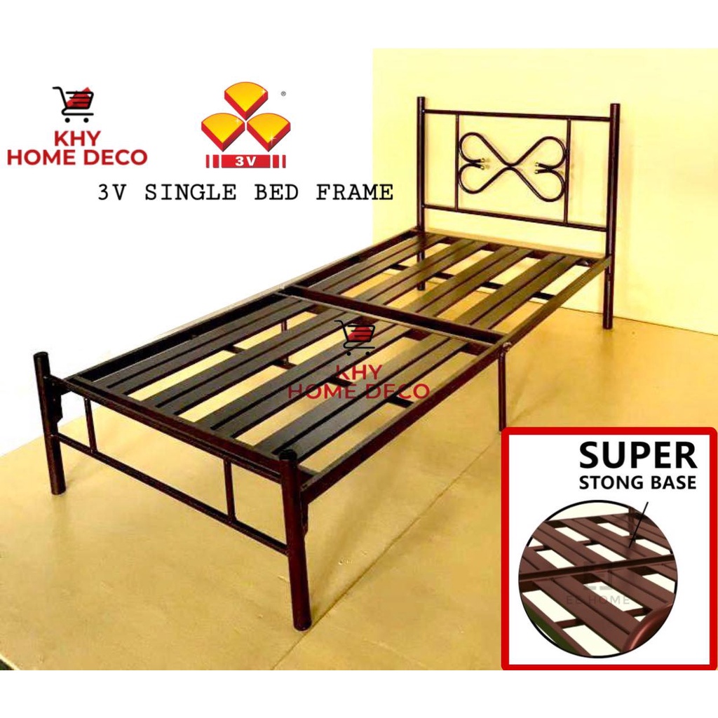 3V[Original] (THICK)Extra Tebal/Powder Coat Metal Single Bed Frame