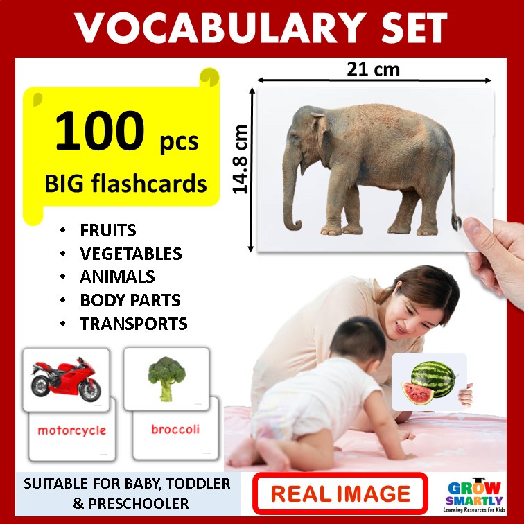 100 pcs Big Flash Card for baby learning flash card for kids Vegetables ...