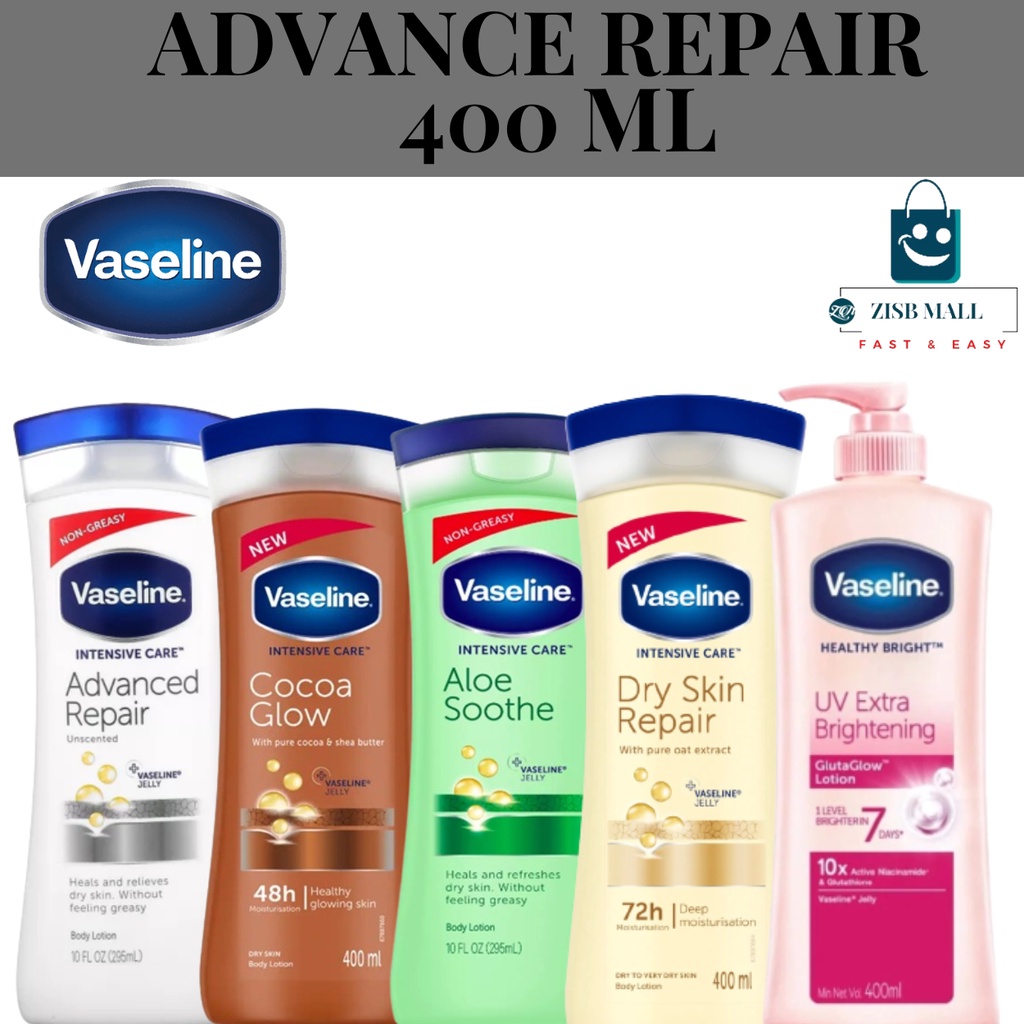 VASELINE BODY LOTION 400 ML ADVACNE REPAIR/ALOE SMOOTH/COCOA GLOW/DRY