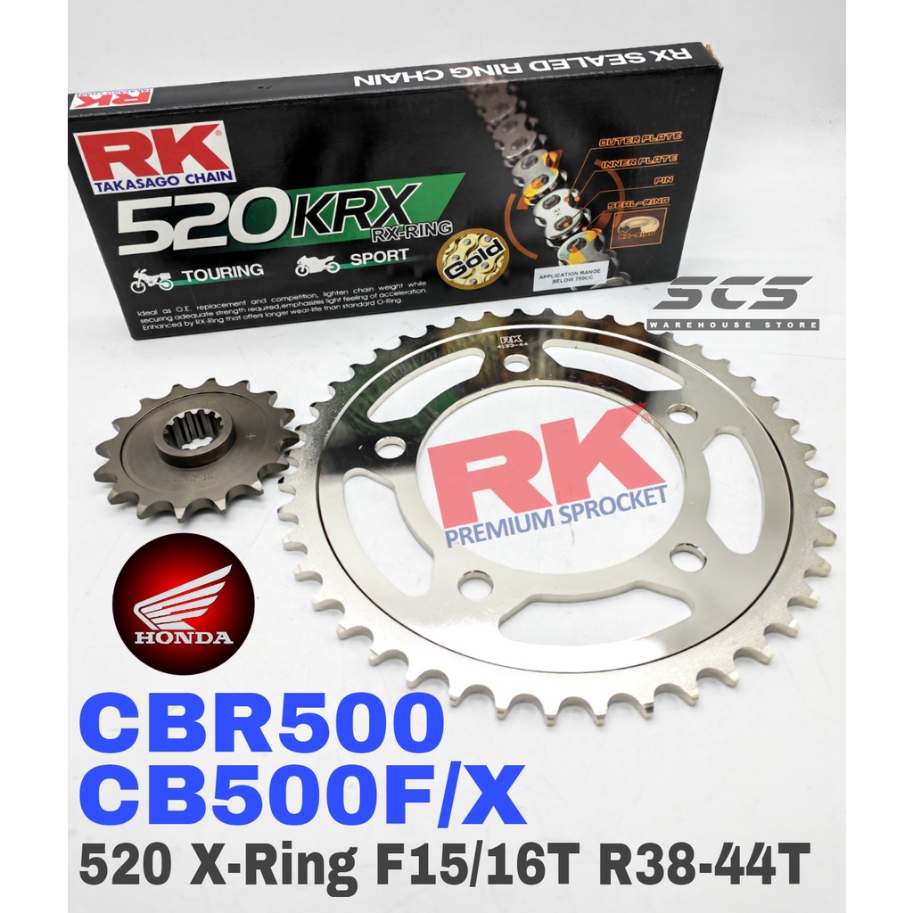 RK Sprocket Set Honda CBR500 520 XRing Black Gold Chain Rantai Hitam