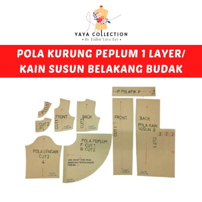 SET POLA BAJU KURUNG PEPLUM & POLA KAIN SUSUN BELAKANG-BUDAK🔥 | Shopee ...