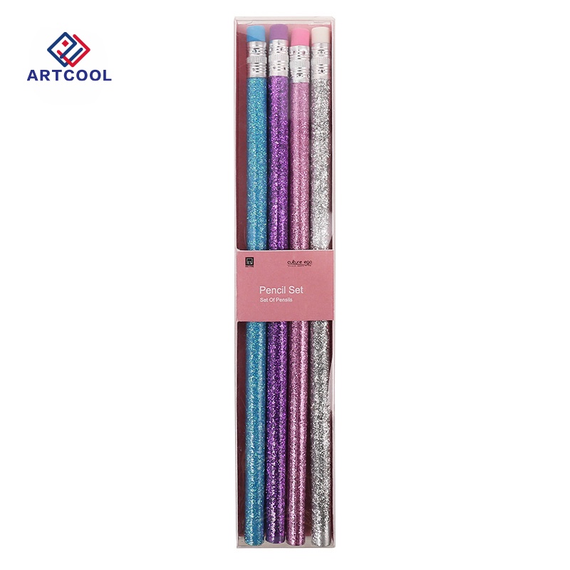 4pcs Pink Swan Series Sequin Glitter Pencil Kit Pencil Gift Set For