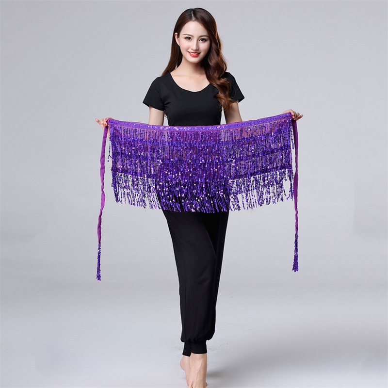 Fcph Belly Dance Costume Sequin Tassel Fringe Hip Scarf Belt Waist Wrap