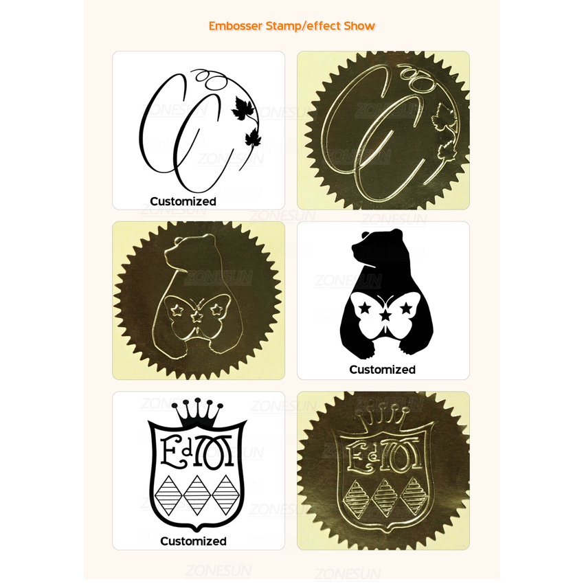 ZONESUN Custom Logo Embossing Steel Stamp Personalized Embosser Steel ...